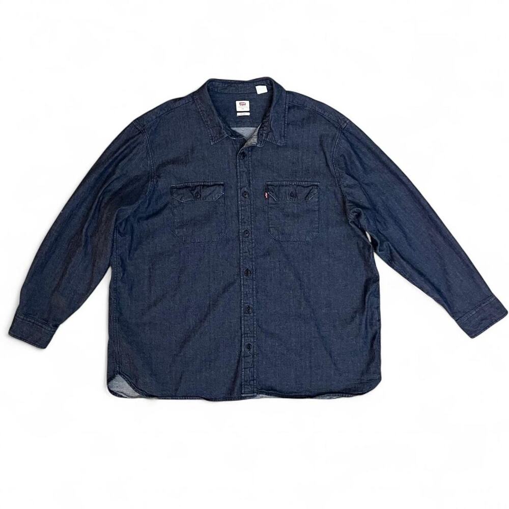 Levi's Dark Wash Navy Denim Long Sleeve Button Up Shirt Relaxed Fit Size XXL